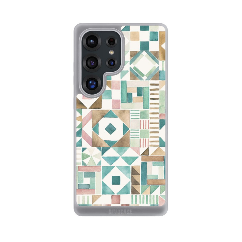 Galaxy S25 Ultra NIVOpure Geometric Blocks Retro Vintage Patchwork Green