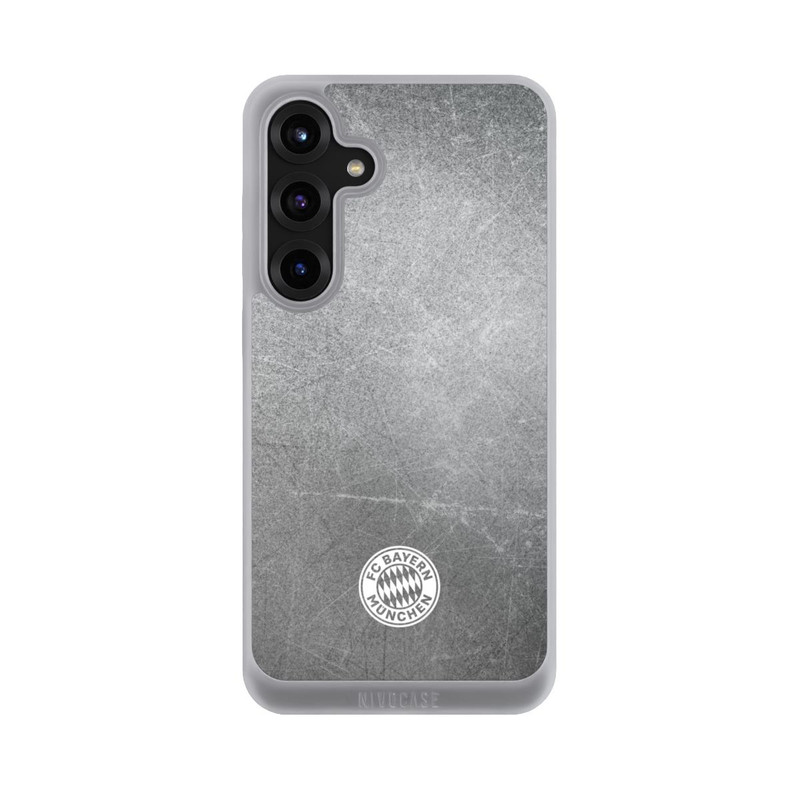Galaxy S25 + NIVOpure Klassisches FCB Logo Klein - Weiß auf Metalllook