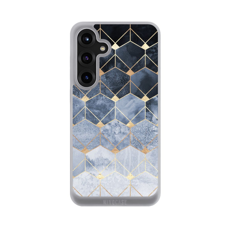 Galaxy S25 + NIVOpure Blue Hexagons And Diamonds Gold Print