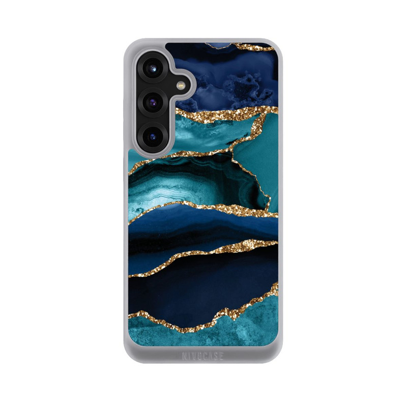 Galaxy S25 + NIVOpure Dark and Light Blue Marble Gold Glitter Look