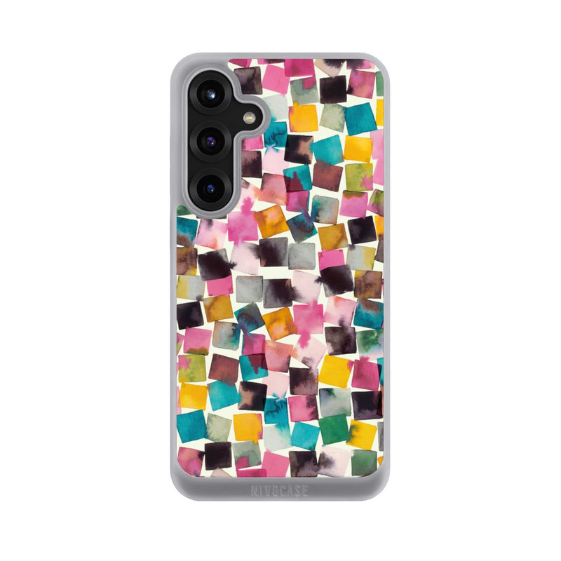 Galaxy S25 + NIVOpure Aquarell geometrische Plaids rosa