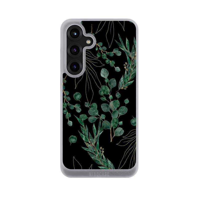 Galaxy S25 + NIVOpure Feuilles d'Eucalyptus Fond Noir