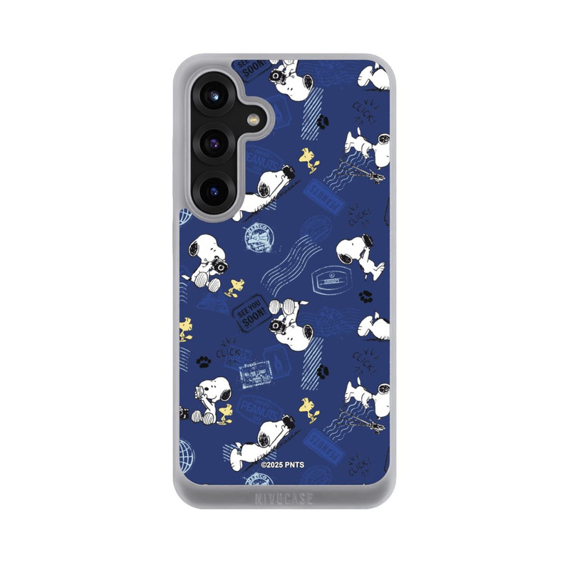 Galaxy S25 + NIVOpure Peanuts Travel Stamps Pattern Blue
