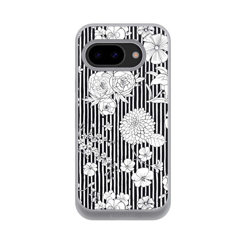 Pixel 9a NIVOpure Blumen und Streifen Schwarz und Weiß