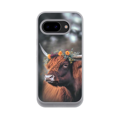 Google Pixel 9a NIVOpure Vache des Highlands avec des fleurs avec IA