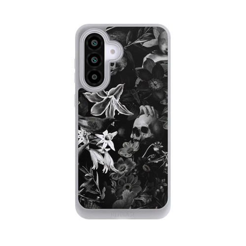 Samsung Galaxy A56 5G NIVOpure Totenköpfe und Blumen auf schwarzem Hintergrund