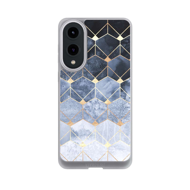 Galaxy S25 Edge NIVOpure Blaue Sechsecke und Diamanten Golddruck