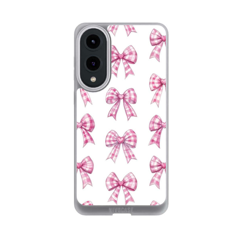 Galaxy S25 Edge NIVOpure Pink Gingham Hearts and Bows avec IA