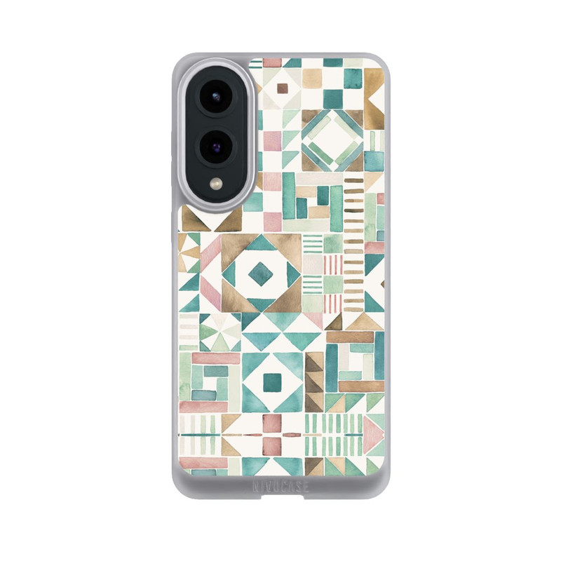 Galaxy S25 Edge NIVOpure Geometric Blocks Retro Vintage Patchwork Green