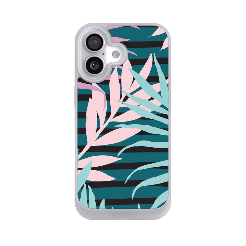 iPhone 17 NIVOpure Feuilles de jungle pastel rose sarcelle