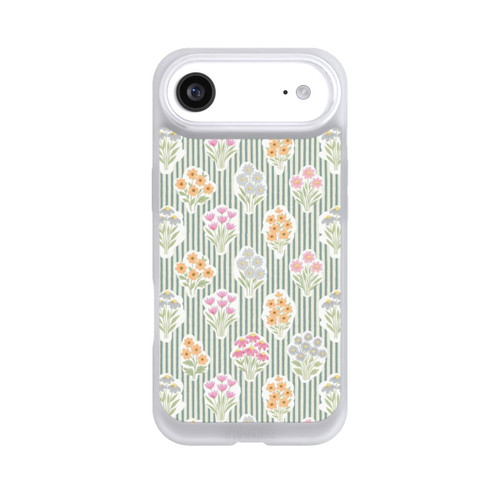 Apple iPhone Air NIVOpure Ditsy Flower Sticker Bouquets on Blue and Cream Pinstripes