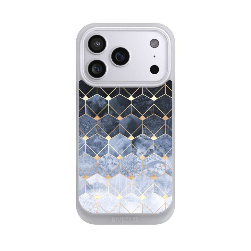 iPhone 17 Pro NIVOpure Blaue Sechsecke und Diamanten Golddruck