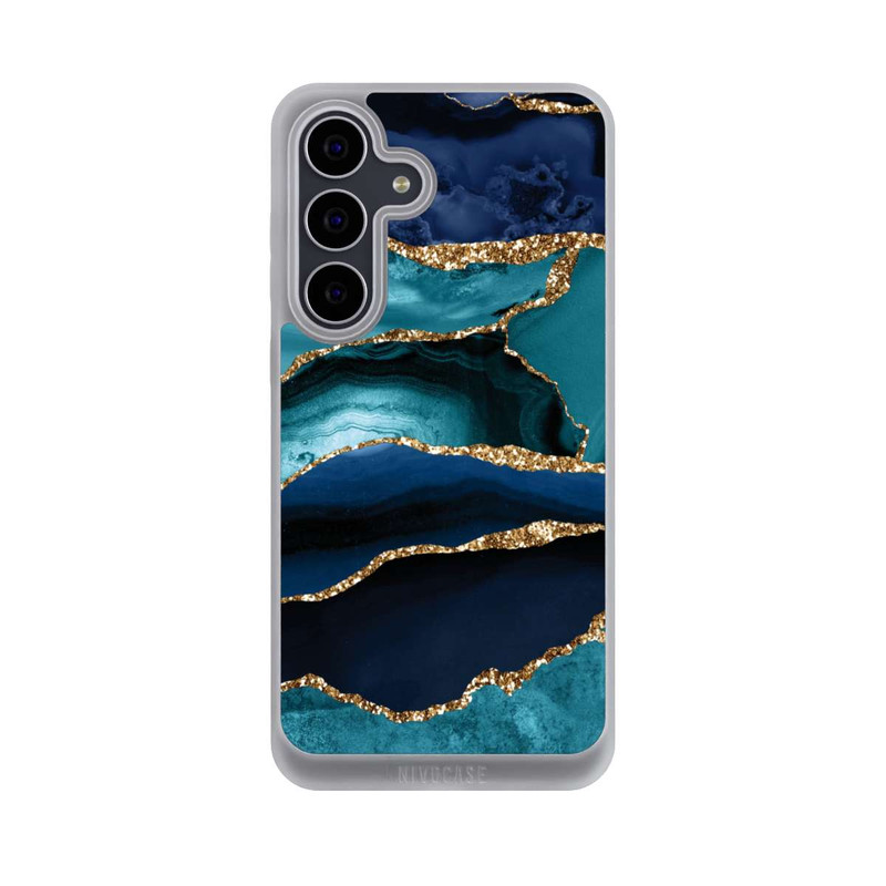 Galaxy S25 FE NIVOpure Aspect pailleté doré marbré bleu foncé et bleu clair
