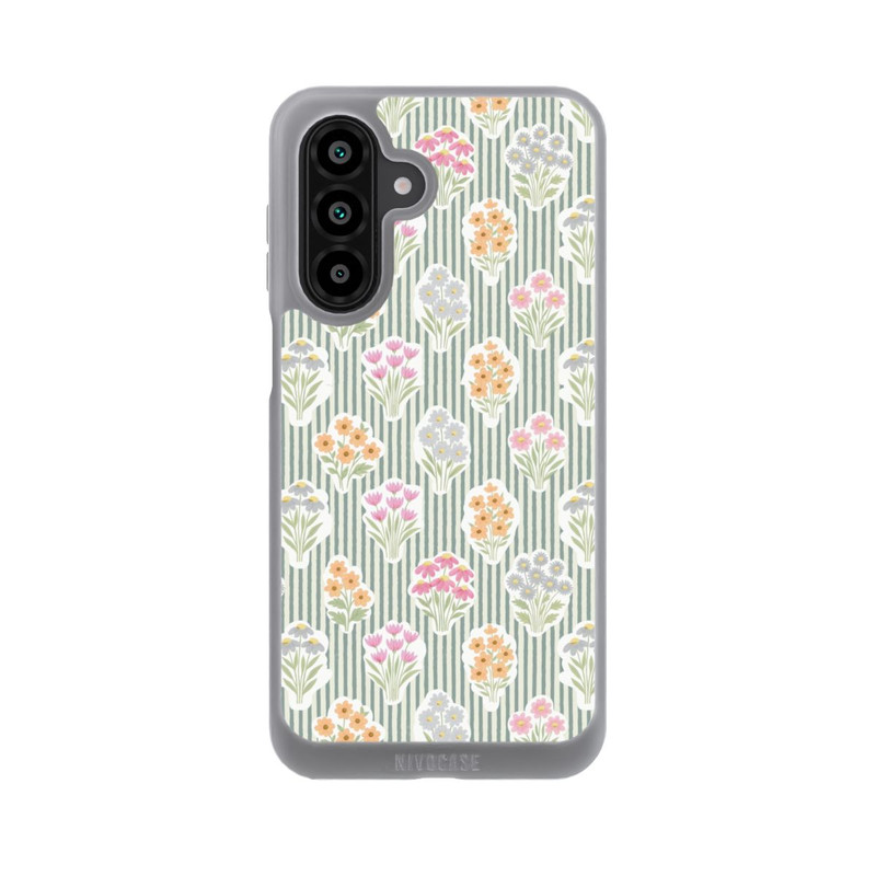 Galaxy A17 5G NIVOpure Ditsy Flower Sticker Bouquets on Blue and Cream Pinstripes