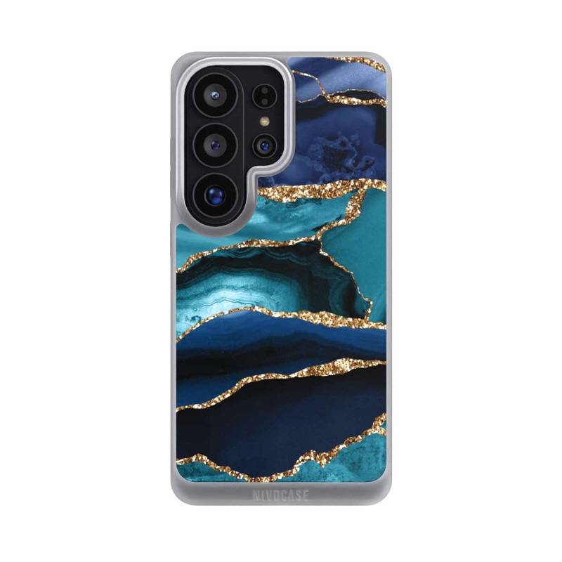 Galaxy S26 Ultra NIVOpure Dark and Light Blue Marble Gold Glitter Look