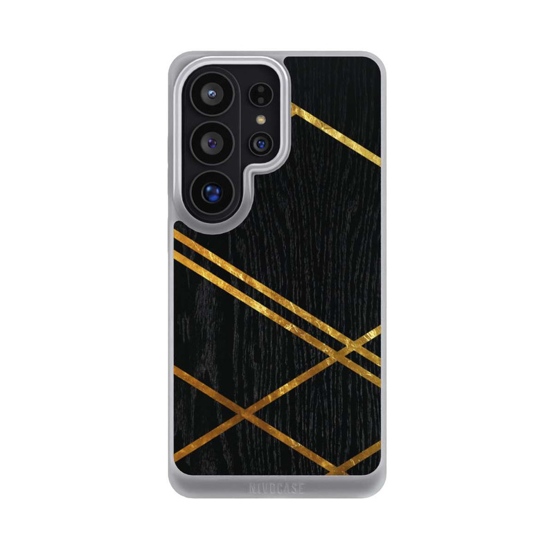 Galaxy S26 Ultra NIVOpure Schwarzes geometrisches Muster Goldene Streifen