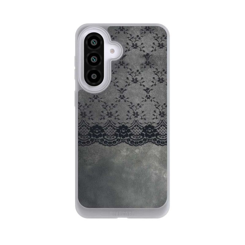 Galaxy A57 5G NIVOpure Schwarzes Spitzenmuster auf grauem Hintergrund