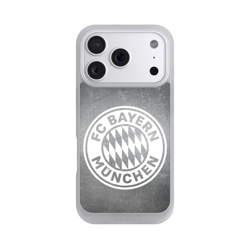 iPhone 18 Pro NIVOpure Klassisches FCB Logo Klein - Weiß auf Metalllook