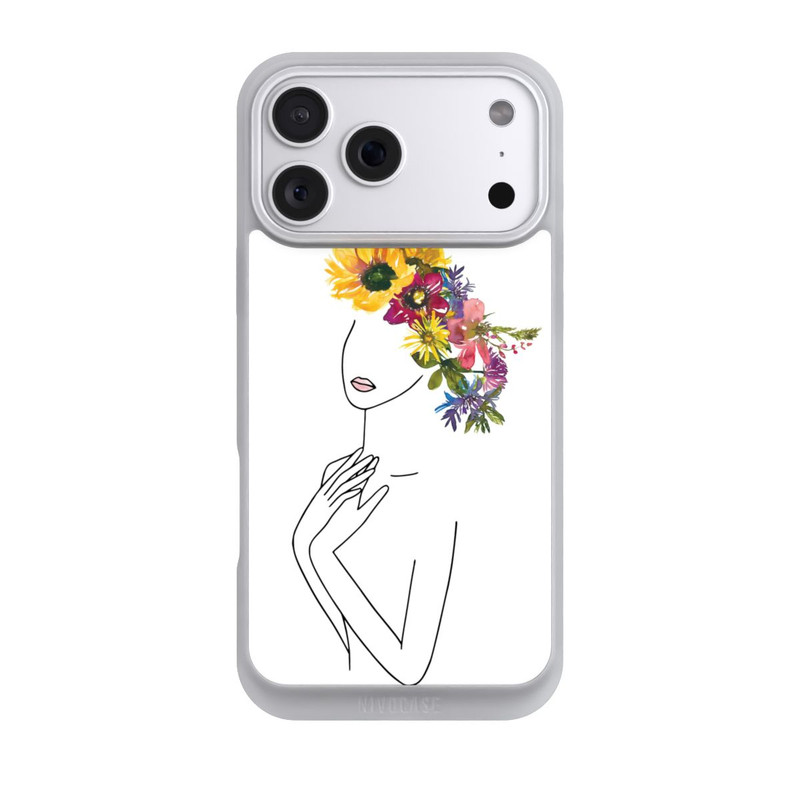iPhone 18 Pro Max NIVOpure Line Art femme et couronne de fleurs