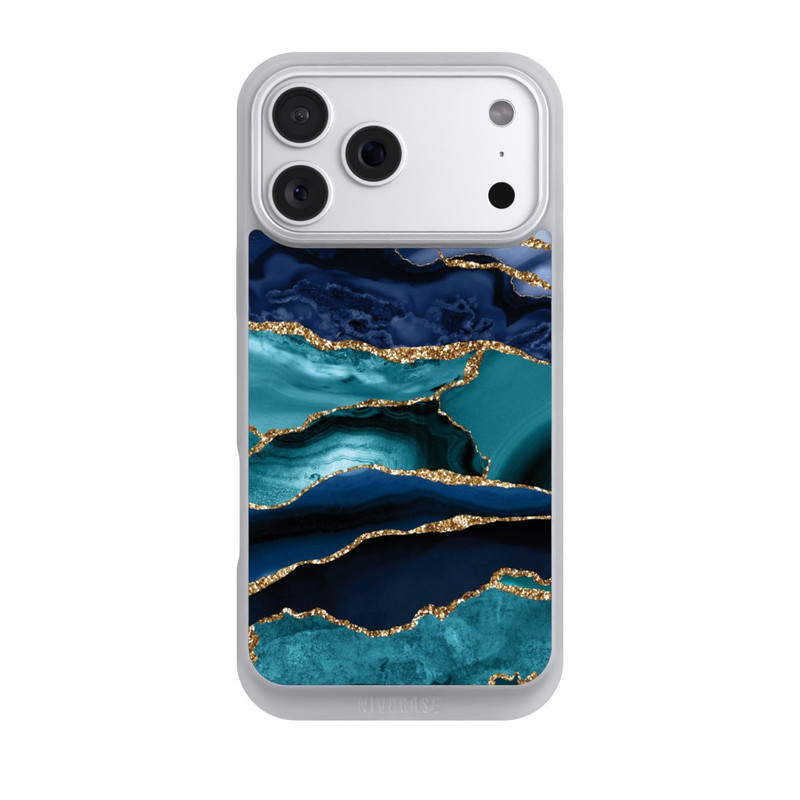 iPhone 18 Pro Max NIVOpure Aspect pailleté doré marbré bleu foncé et bleu clair