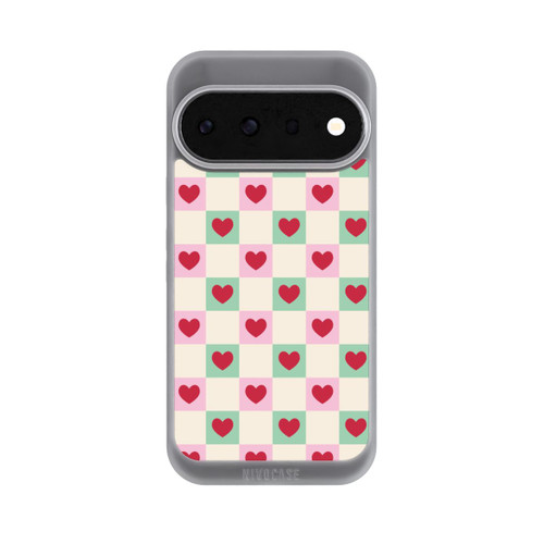 Google Pixel 11 Pro NIVOpure Cœurs à Carreaux Rose et Vert Saint-Valentin