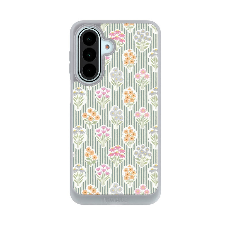 Galaxy A27 5G NIVOpure Ditsy Flower Sticker Bouquets on Blue and Cream Pinstripes