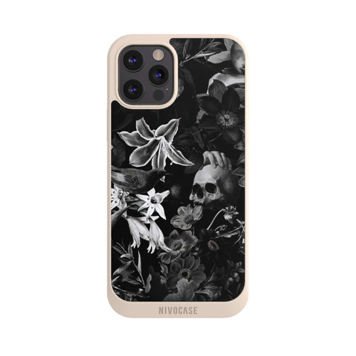 Apple iPhone 12 Pro Max NIVOpure Totenköpfe und Blumen auf schwarzem Hintergrund
