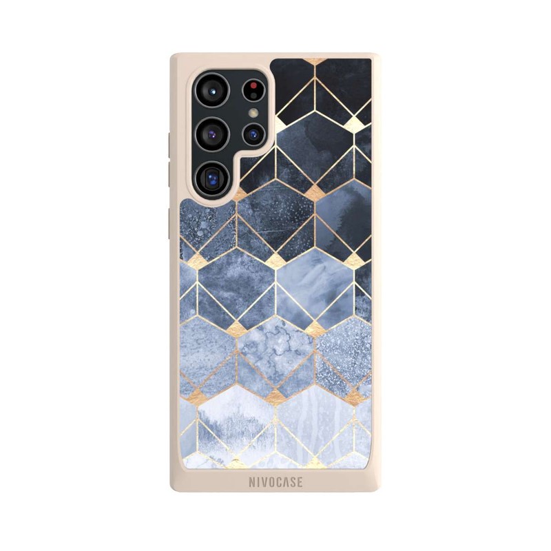 Galaxy S22 Ultra NIVOpure Blaue Sechsecke und Diamanten Golddruck