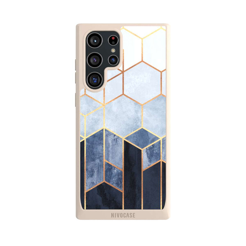 Galaxy S22 Ultra NIVOpure Blauer Farbverlauf Sechsecke Golddruck