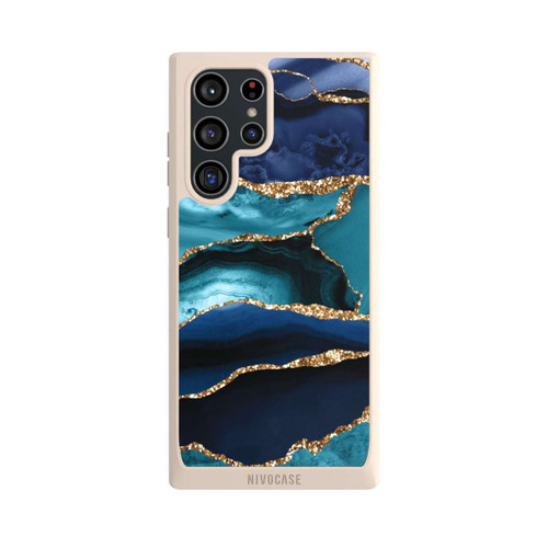 Samsung Galaxy S22 Ultra NIVOpure Dark and Light Blue Marble Gold Glitter Look