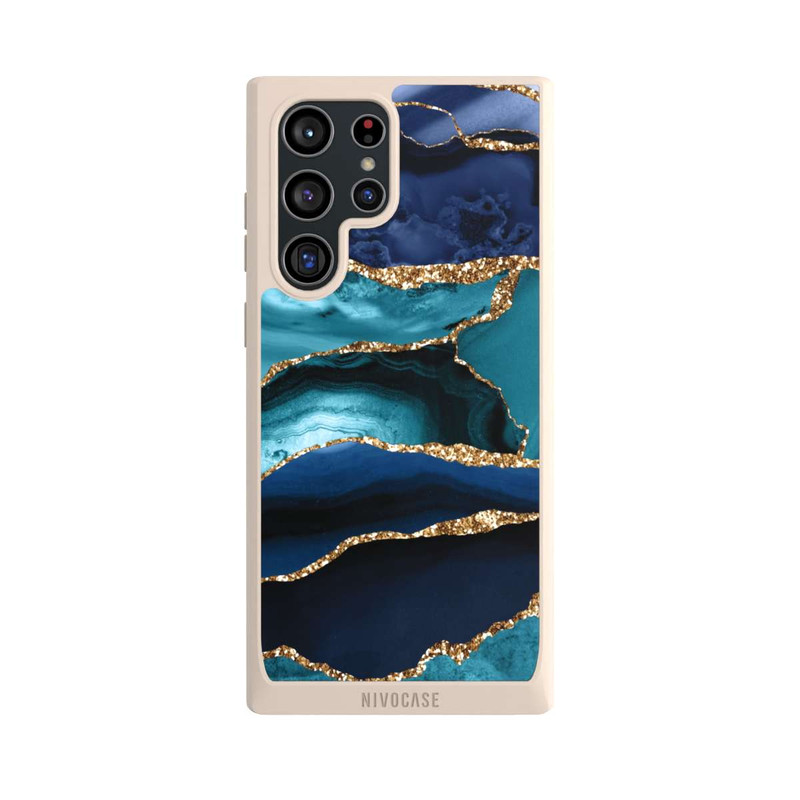 Galaxy S22 Ultra NIVOpure Dark and Light Blue Marble Gold Glitter Look