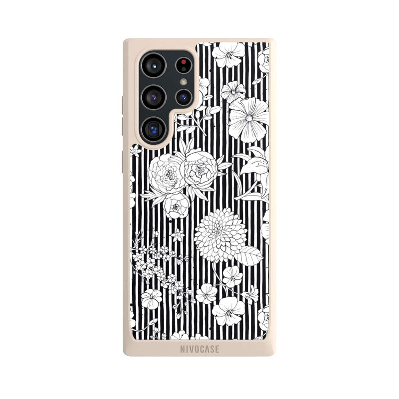 Galaxy S22 Ultra NIVOpure Blumen und Streifen Schwarz und Weiß