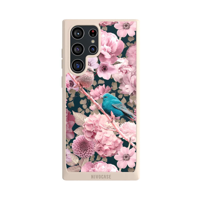 Galaxy S22 Ultra NIVOpure Spatzen im rosa Blumenmuster