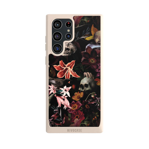 Samsung Galaxy S22 Ultra NIVOpure Totenköpfe und Blumen auf dunklem Hintergrund