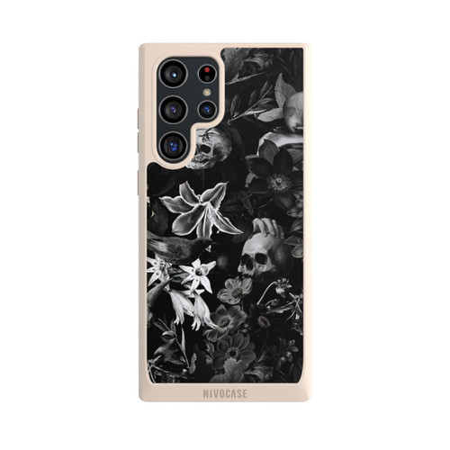 Samsung Galaxy S22 Ultra NIVOpure Totenköpfe und Blumen auf schwarzem Hintergrund