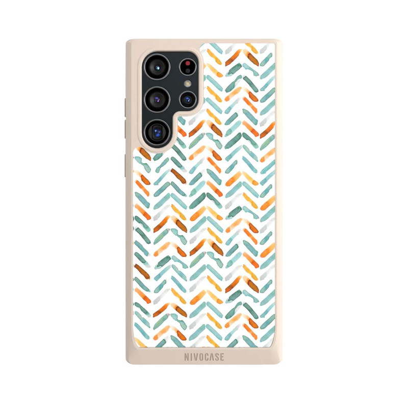 Galaxy S22 Ultra NIVOpure Elegantes Herbstchevron Blau Orange
