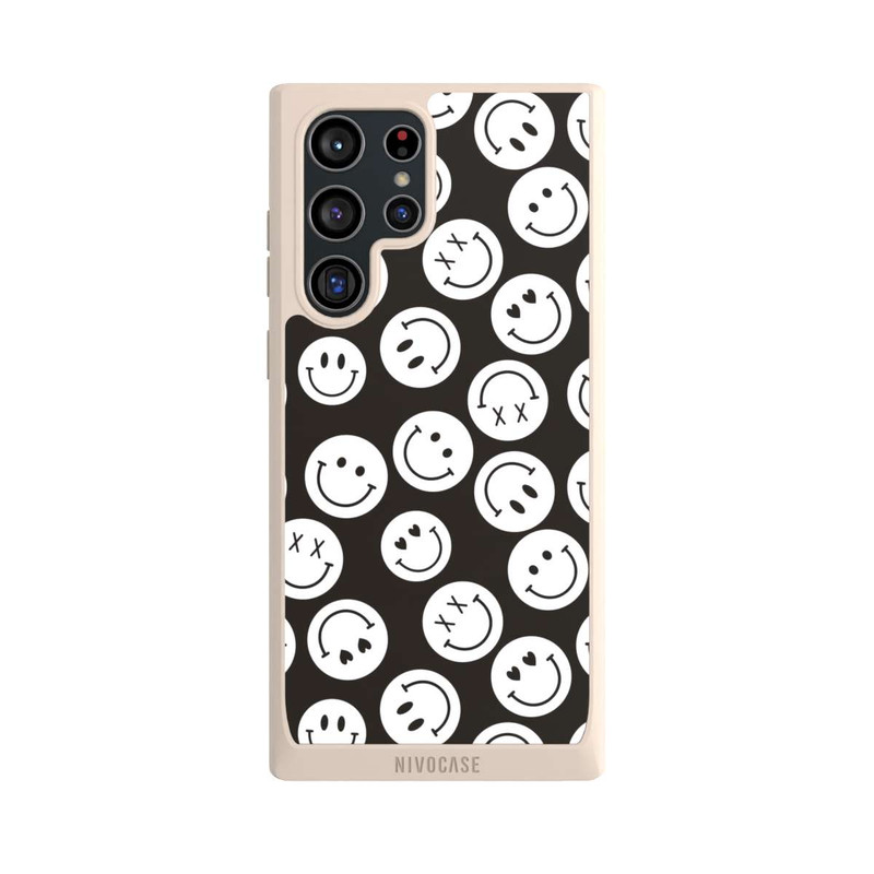 Galaxy S22 Ultra NIVOpure Smiles Emotes Pattern Black And White