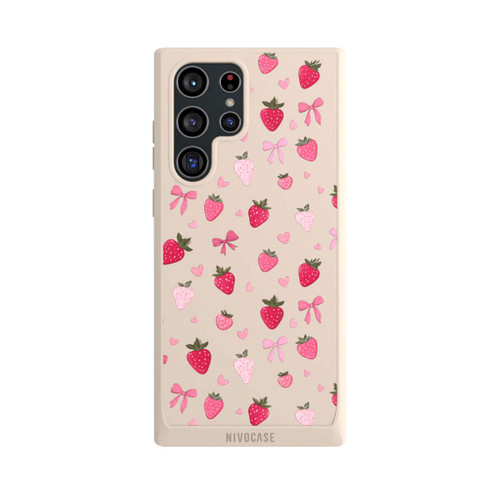 Samsung Galaxy S22 Ultra NIVOpure Erdbeer Herz Schleifen Pink Muster Transparent