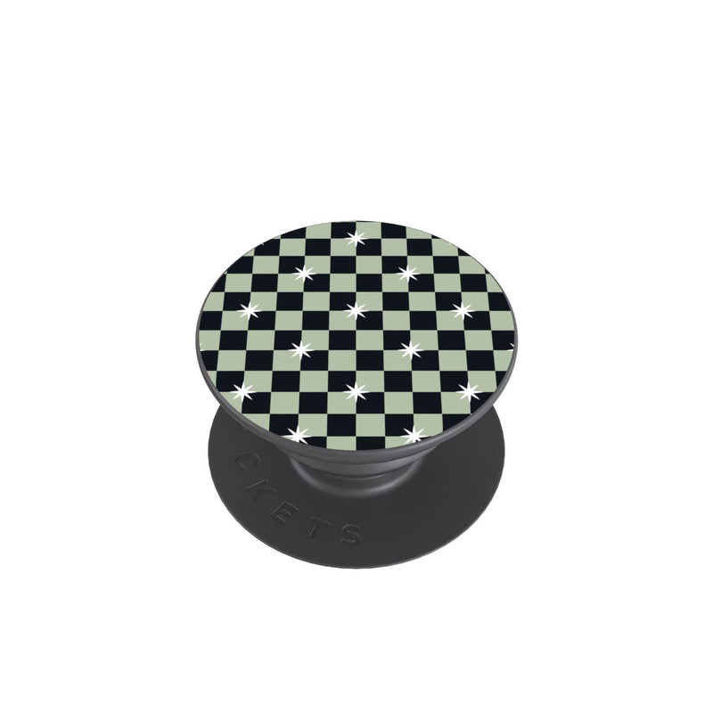  PopGrip Checked Pattern Black Grey Stars